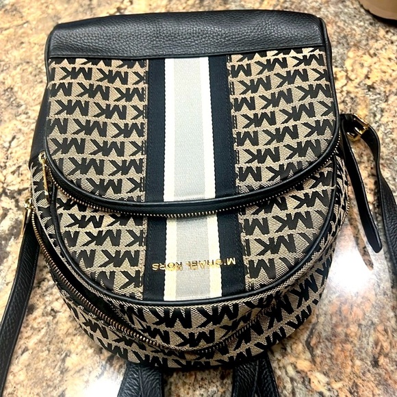 Michael Kors Monogram Canvas & Leather Black & Beige Abbey Backpack main image 9